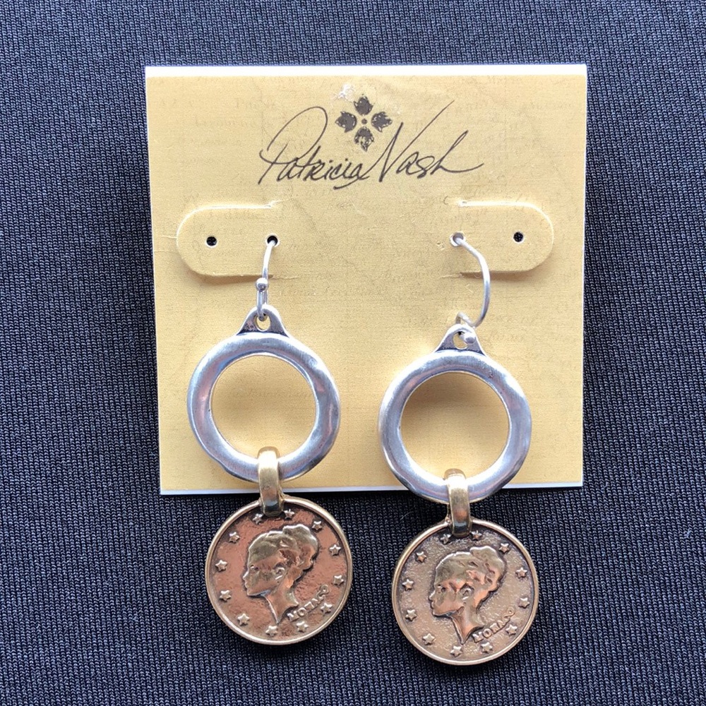 Nash Two Tone World Coin Hoop Drop Earrings